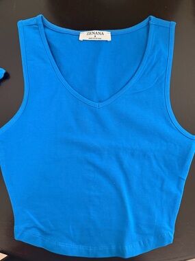 Zenana Outfitters Bright Blue V-Neck crop Tank